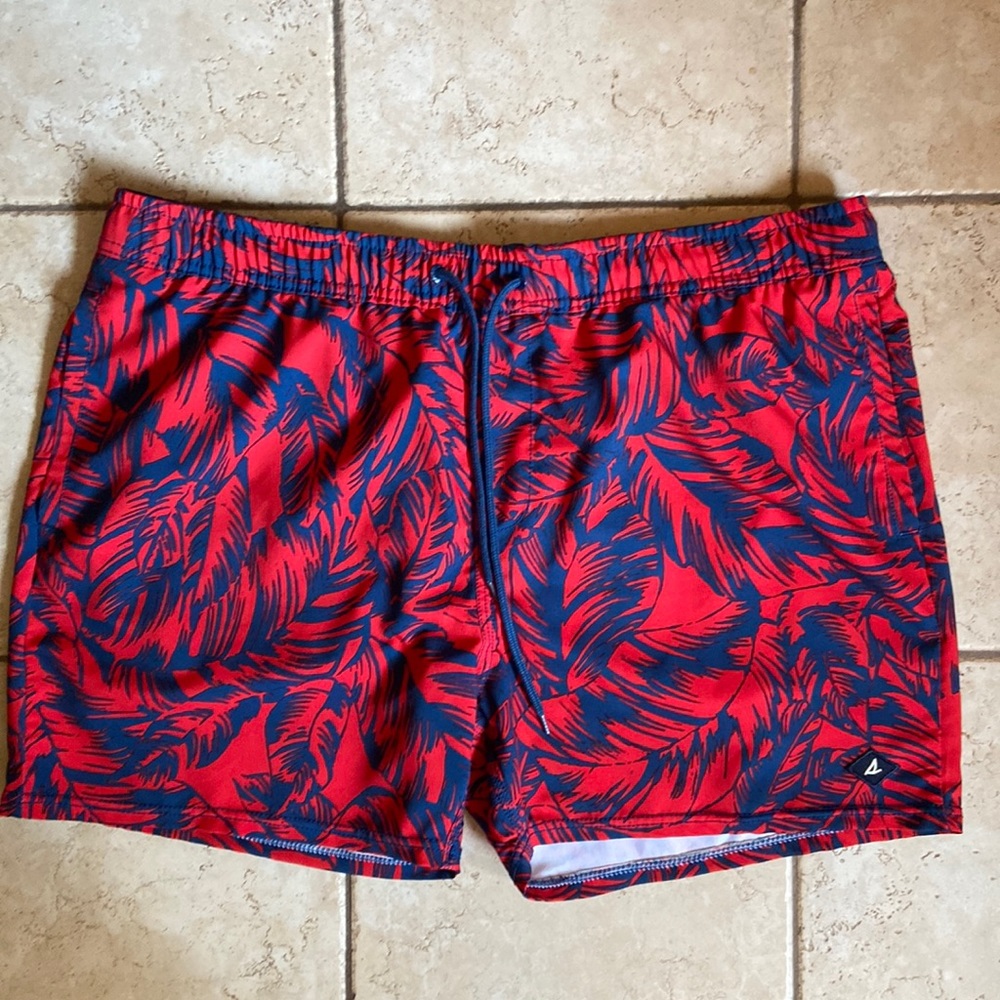Sperry Red Tropical Print Swim Trunks XL